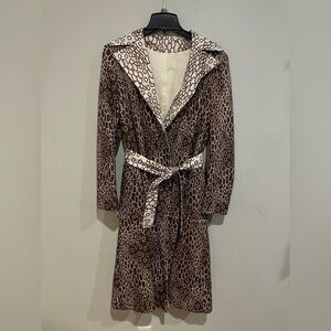Vintage Brown and Cream Geometric Patterned Trench Coat